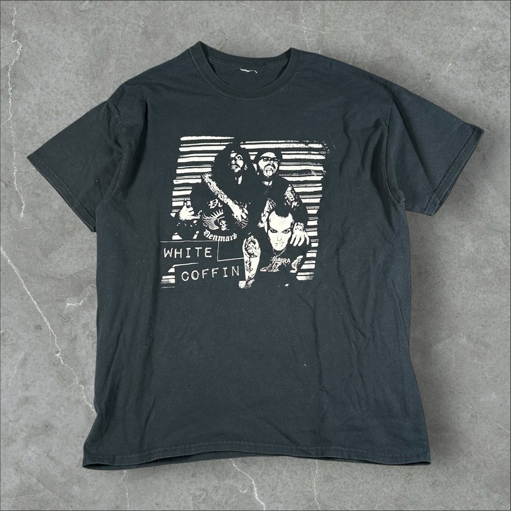 Vintage White Coffin Shirt Mens Medium Black Y2K‎ 90s Punk Band Rare Grail